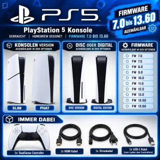 Sony PlayStation 5 PS5 Slim Konsole Disc Version mit Firmware 13.60 – Jailbreak CFW & Homebrew geeignet – gebraucht