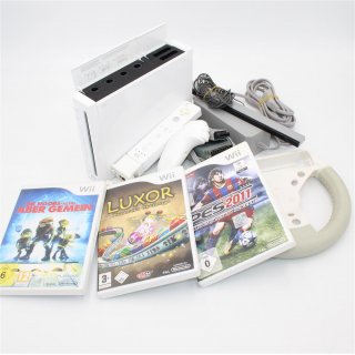 Nintendo Wii Konsole weiss gebraucht Fernbedienung Nunchuck Lenkrad 3 Spiele